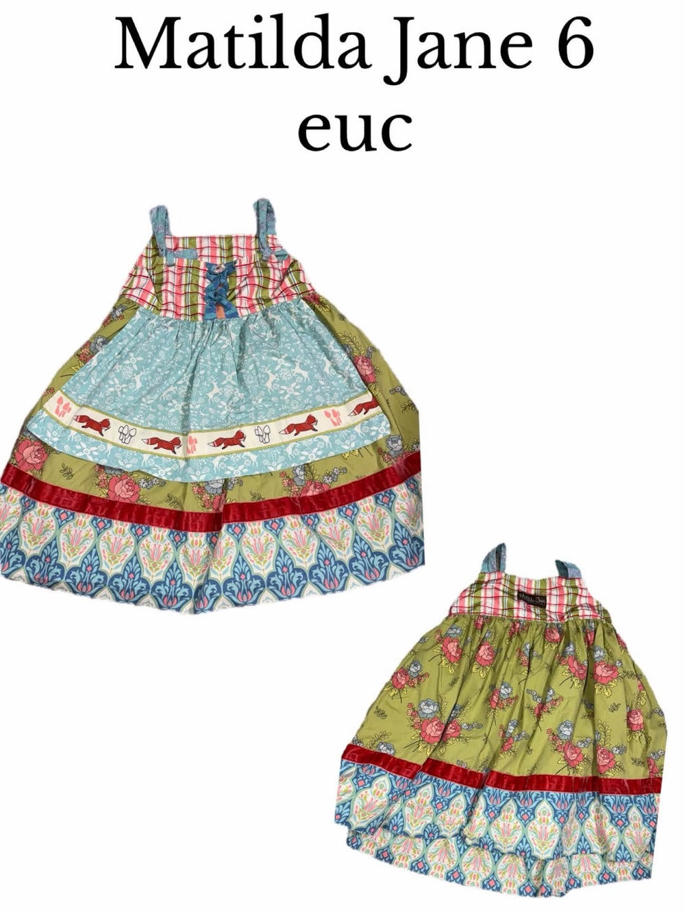 Matilda Jane Girls Serendipity Perfect Day Knot Dress Apron fox Size 6